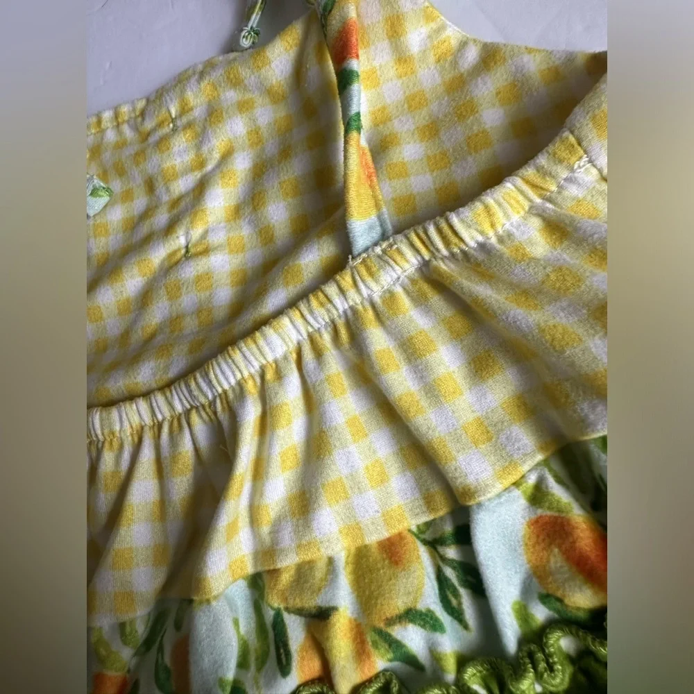 Lemon Gingham Ruffle Baby Romper - Yellow & Green